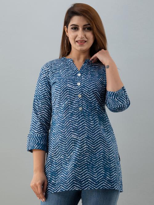 blue printed straight kurti - 18111222 - Standard Image - 0
