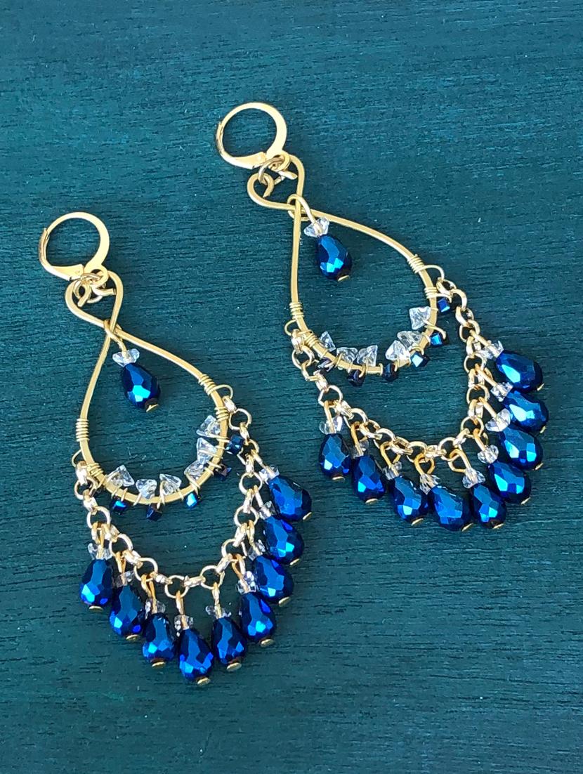blue crystal drop earrings - 18121055 - Zoom Image - 0