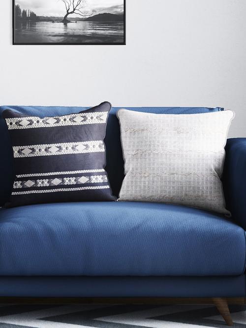 bianca tweed handloom luxury cushion cover with rich-texture [zipper closing on back] -2pc 16 x16 set - 18140834 - Very Small Image - 1