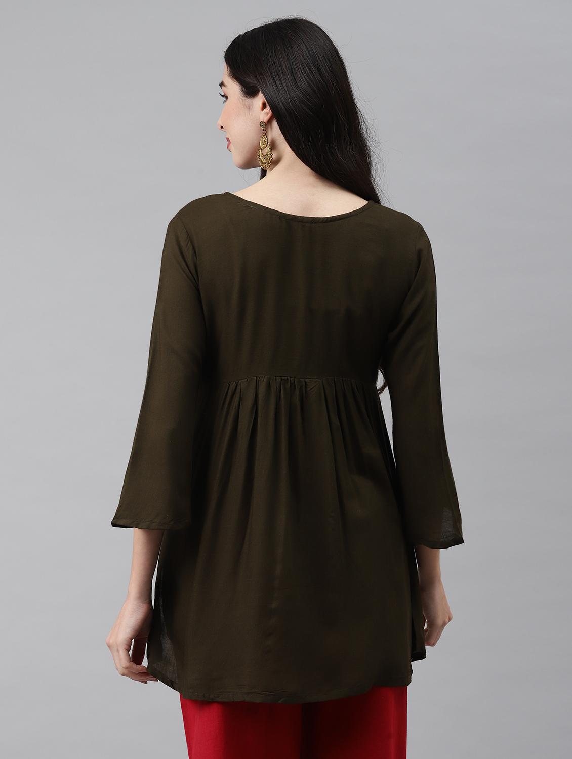 embroidered a-line kurti - 18141212 - Zoom Image - 2