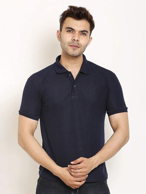 navy blue solid polo t-shirt - 18145294 - Very Small Image - 1