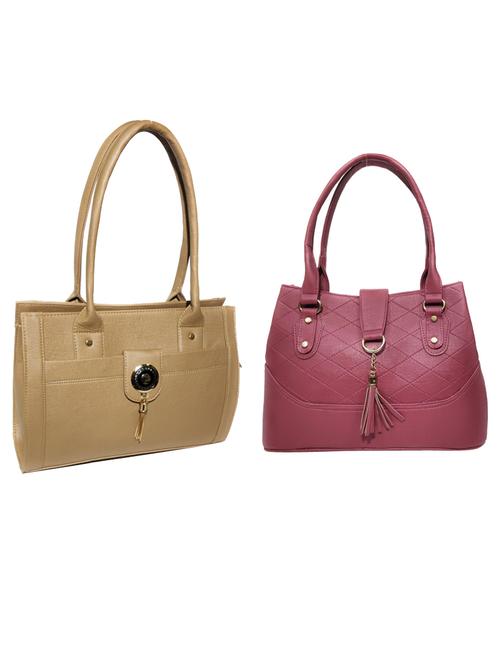 pack of 2 leatherette (pu) combo handbag - 18146538 - Very Small Image - 1
