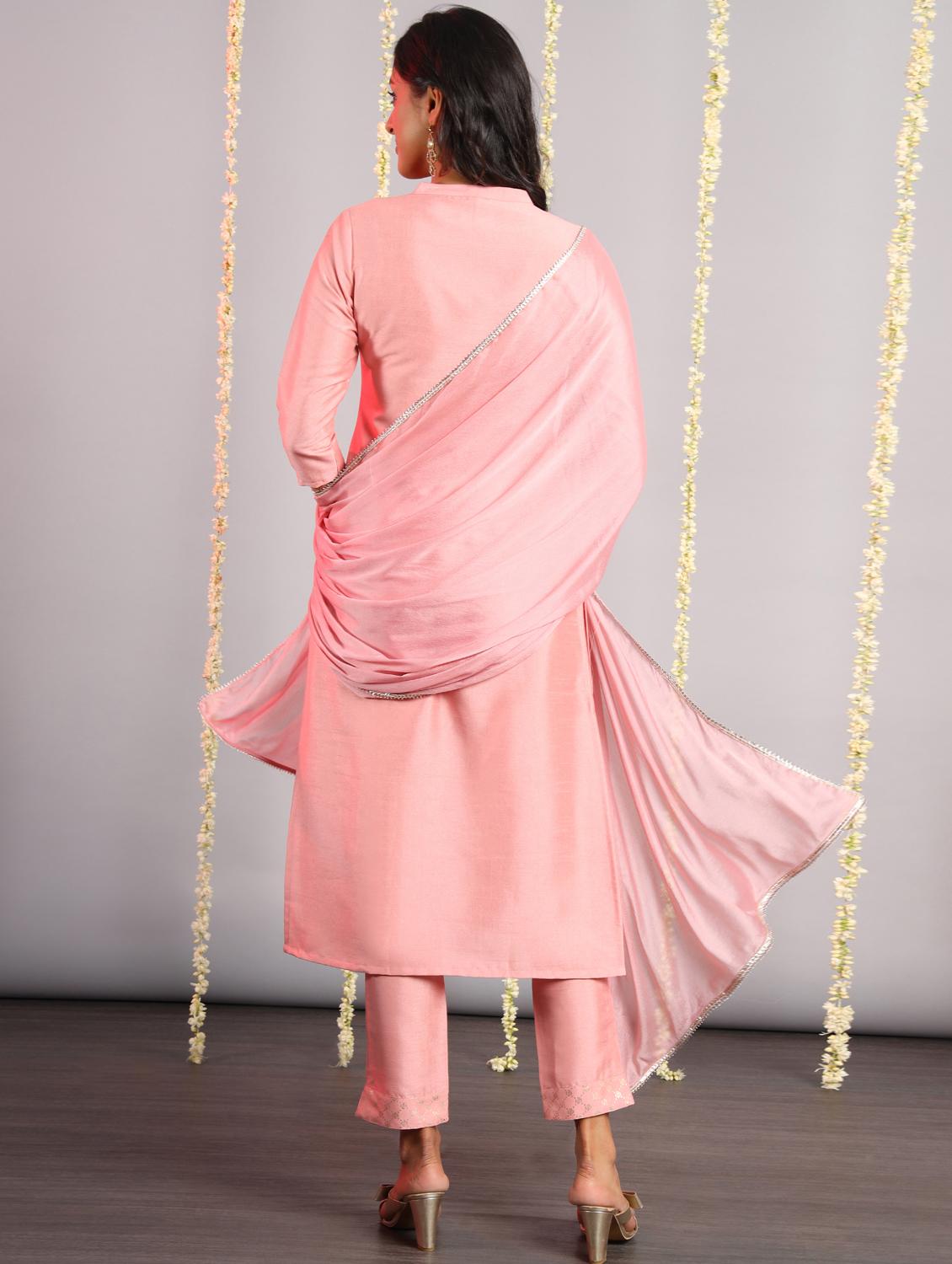 pink kurta pant set with dupatta - 18150626 - Zoom Image - 2
