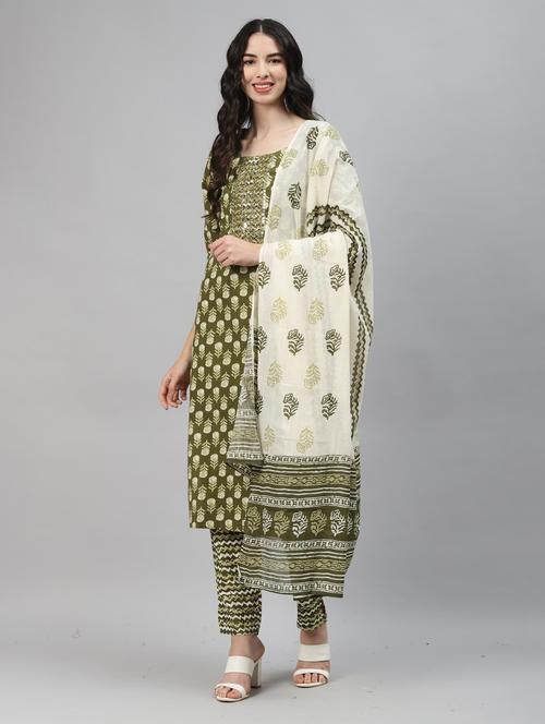 green cotton kurta pant set - 18151173 - Standard Image - 0