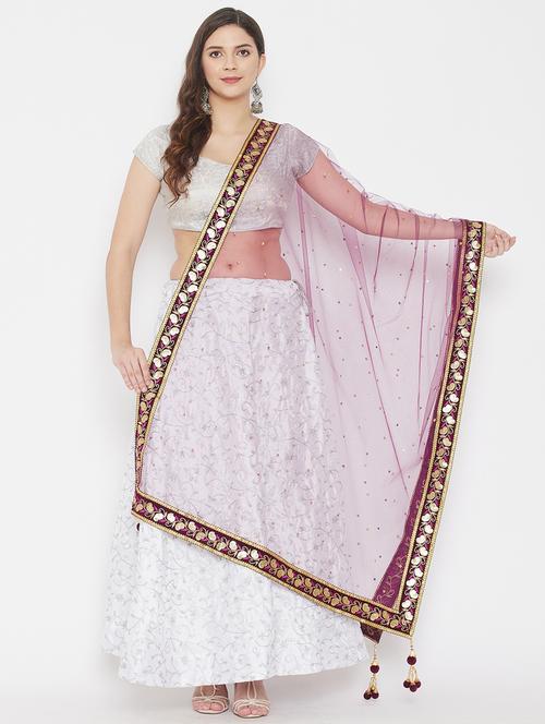 burgundy net dupatta - 18163440 - Very Small Image - 1