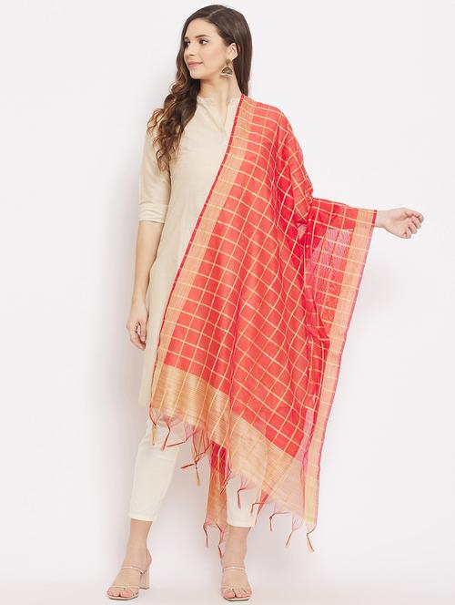 red silk blend dupatta - 18163517 - Very Small Image - 1