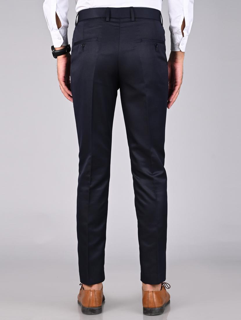 navy blue solid flat front trouser - 18182084 - Zoom Image - 2