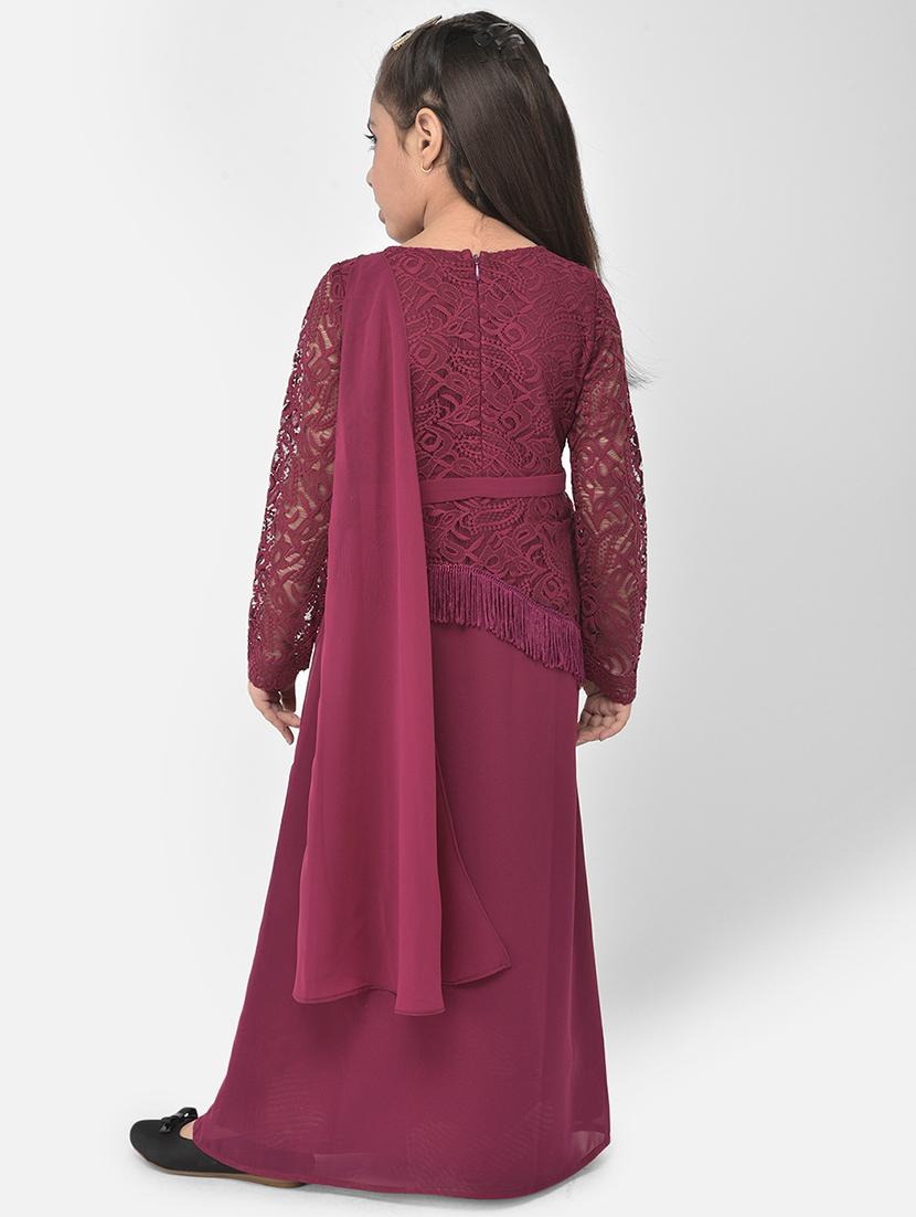 maroon self design party gown - 18182994 - Standard Image - 2