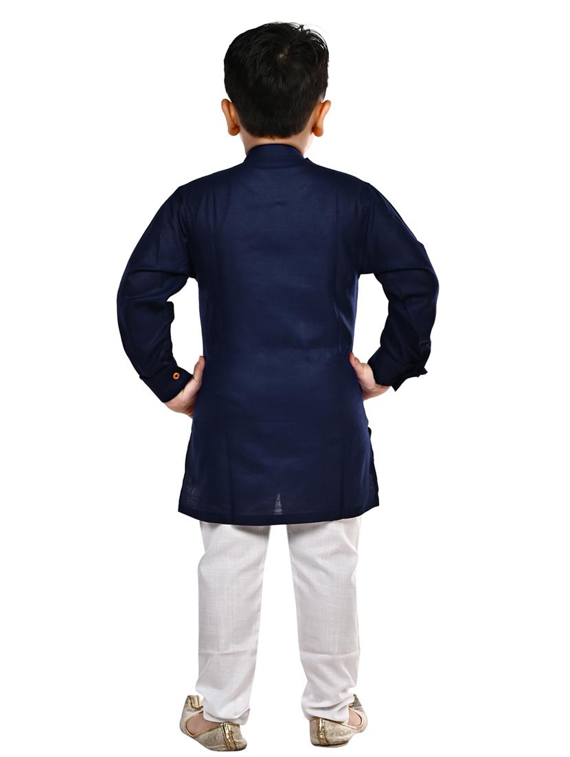 navy blue solid kurta set - 18184584 - Standard Image - 3