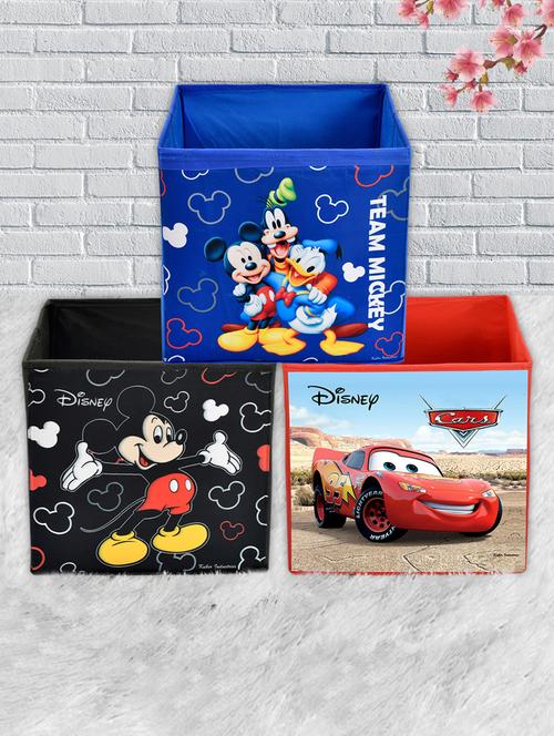 kuber industries disney print 3pcs foldable large size cloth,toy,books,shoe storage cube with handle - 18188840 - Very Small Image - 1