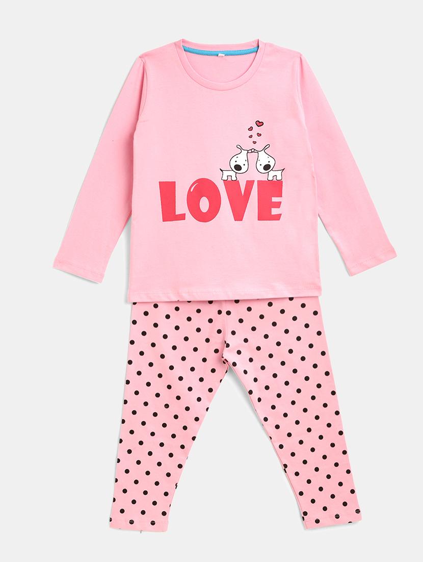 pink printed pyjama set nightwear