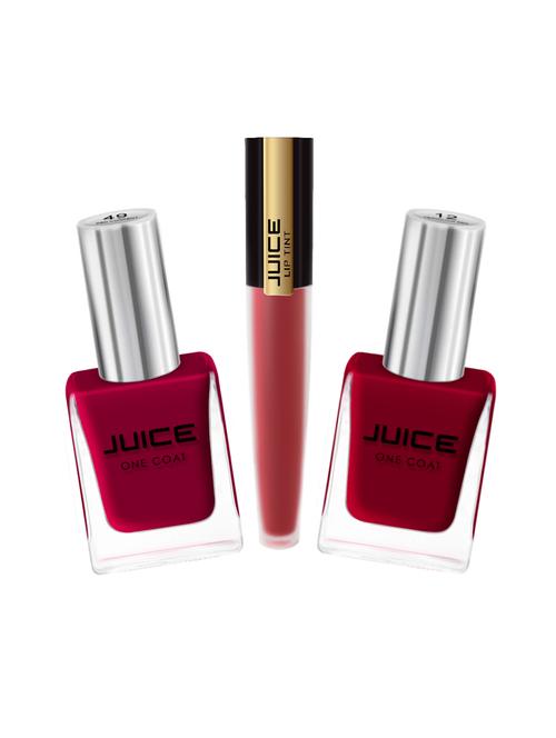 juice nail paints (vermilion red - 12 red current - 49) & liptint (burgundy blend - m41) pack of 3 - 18198856 - Standard Image - 0