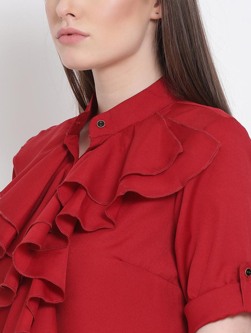 women's ruffle mandarin neck top - 18204933 - Standard Image - 5