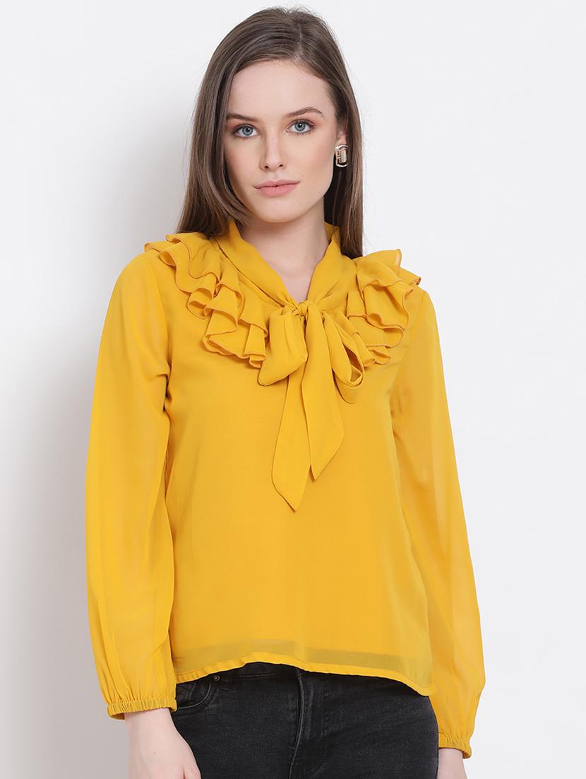 women's ruffle mandarin neck top - 18204938 -  Standard Image - 0