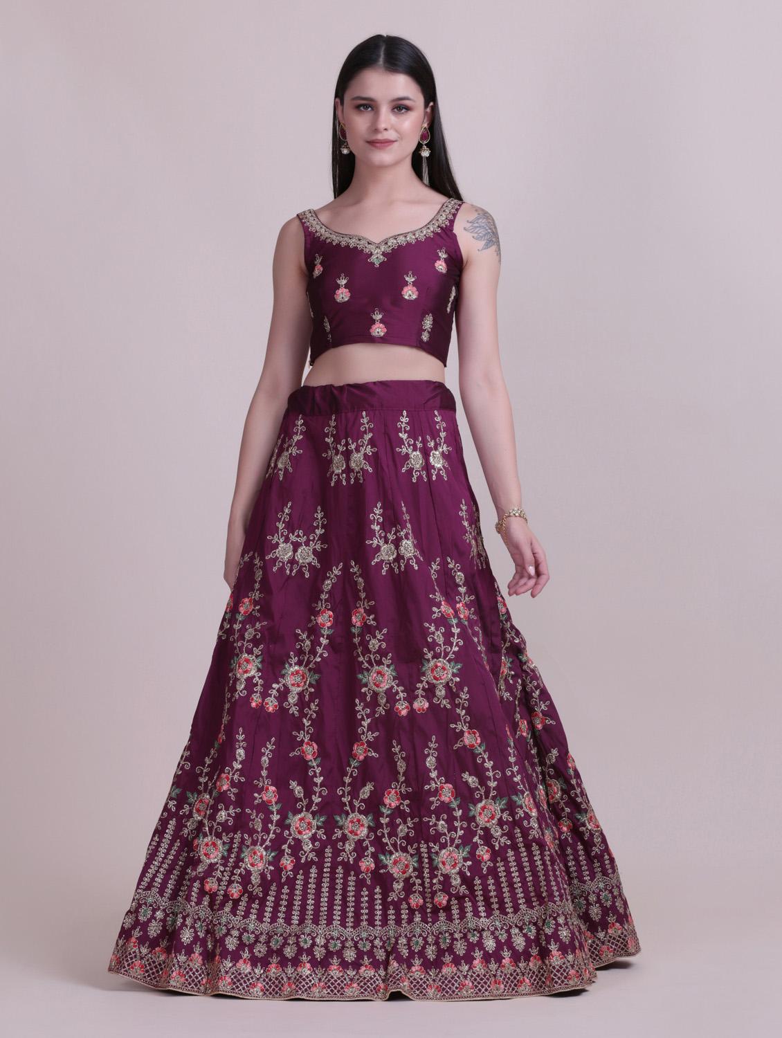 magenta silk flared lehenga - 18210835 - Standard Image - 5