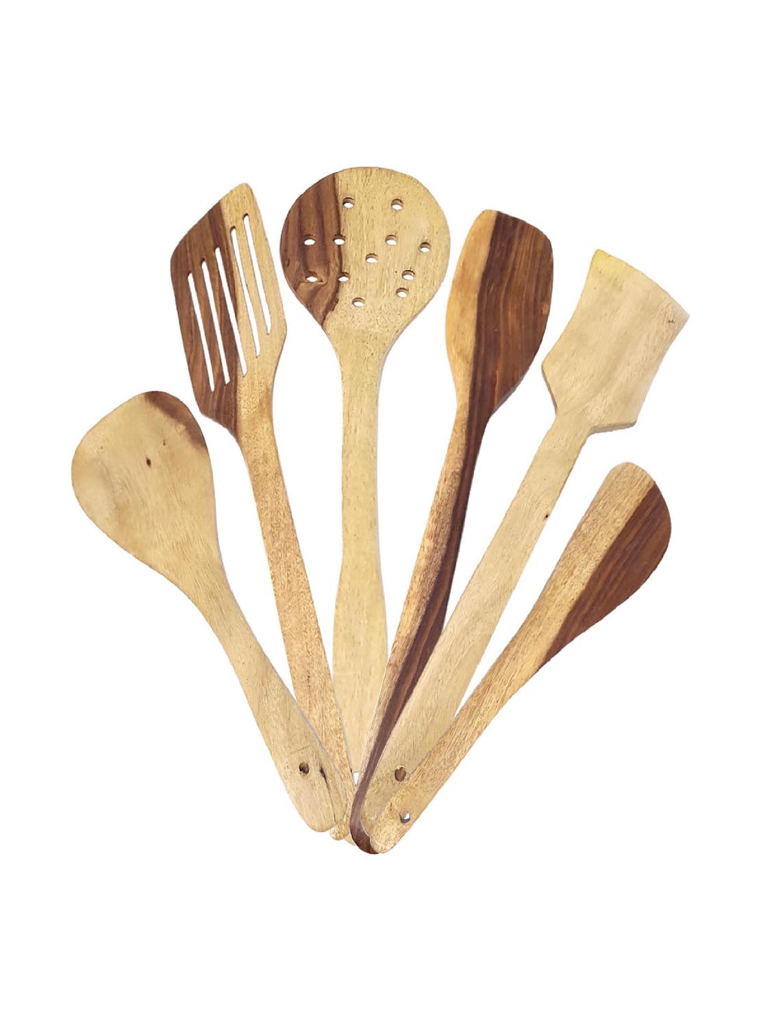 buzykart® wooden ladle set of 6 + 1chakla + 1belan + mortar & petle set - 18218982 - Standard Image - 2