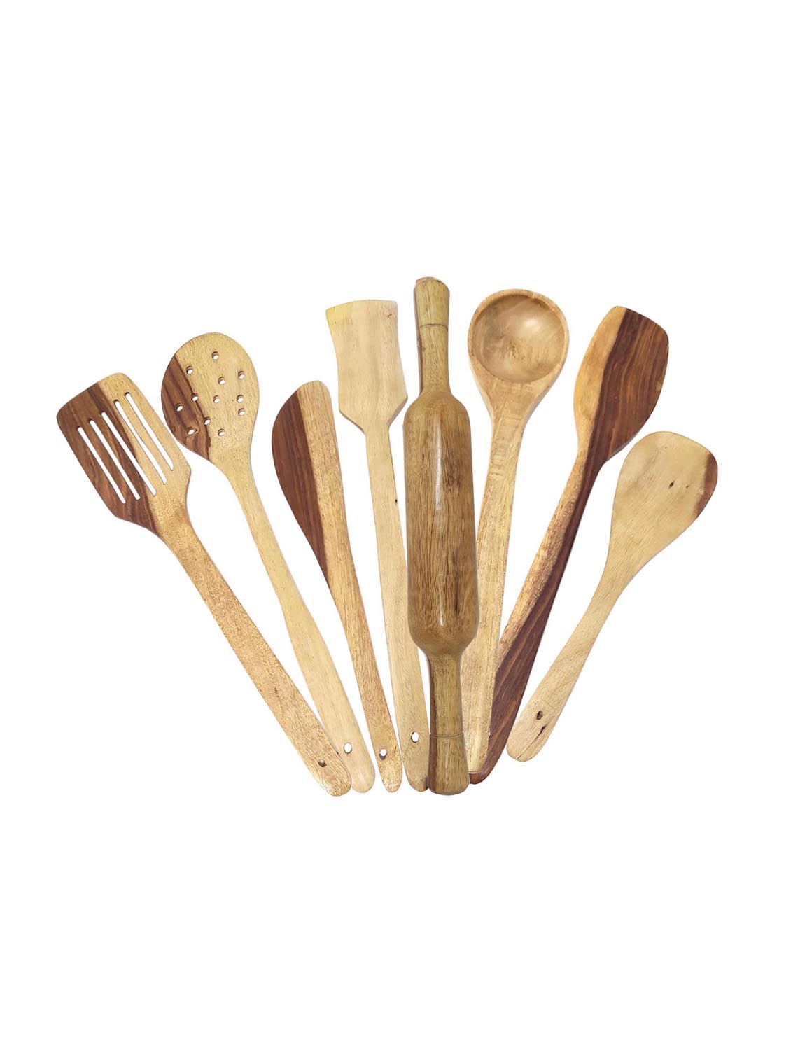 buzykart® wooden spoon set of 8 pcs/ wooden spatula, ladle & kitchen tools set - 18219053 - Standard Image - 2