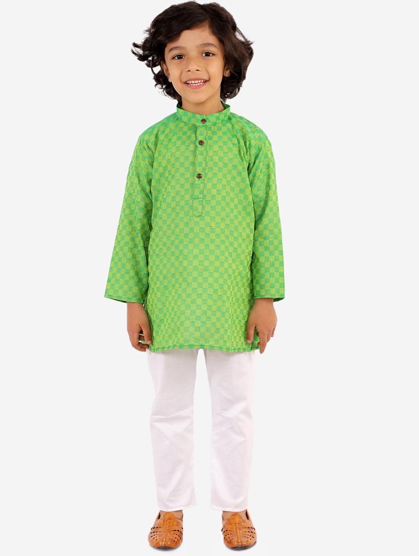 green checked kurta set - 18221753 -  Zoom Image - 0