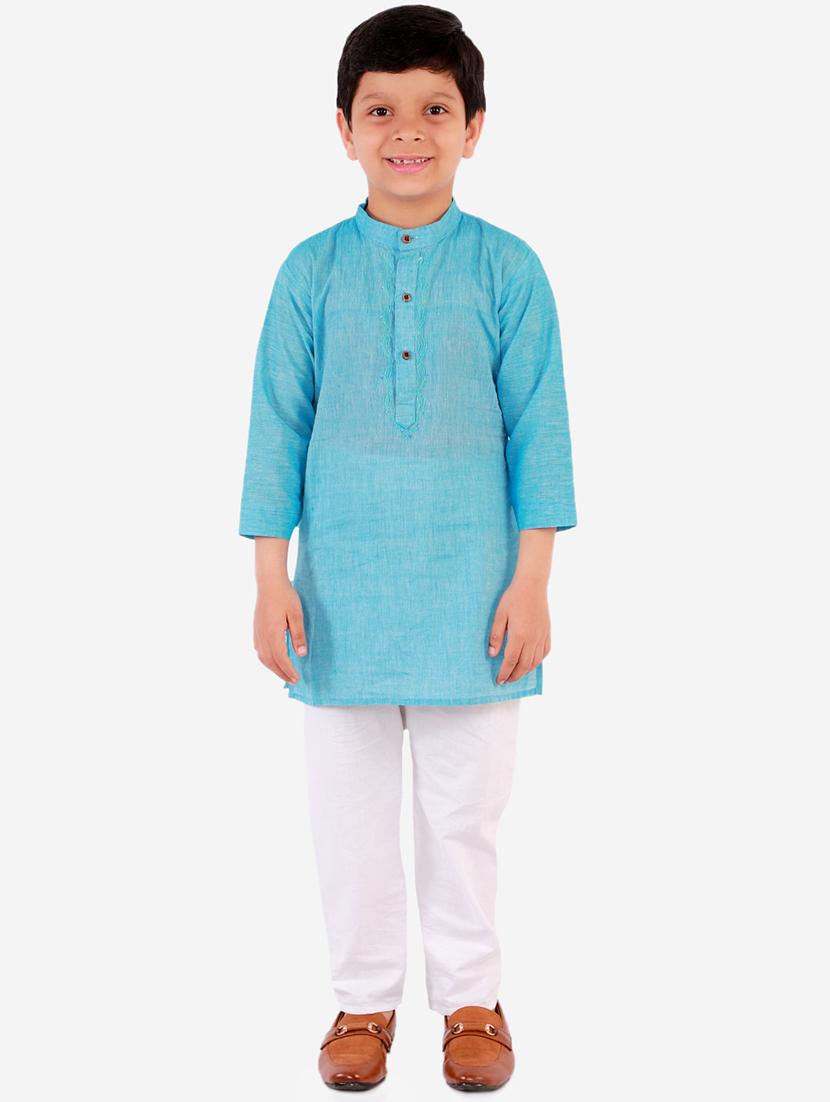 light blue solid kurta set