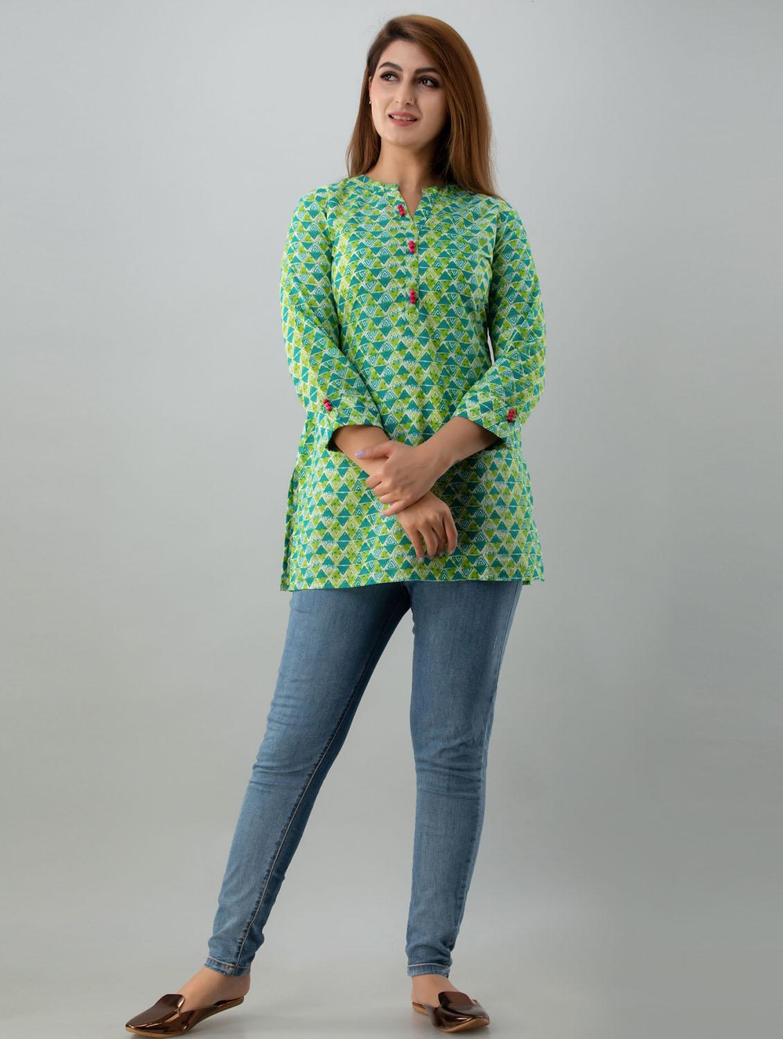 mandarin neck printed regular tunic - 18246437 - Zoom Image - 4