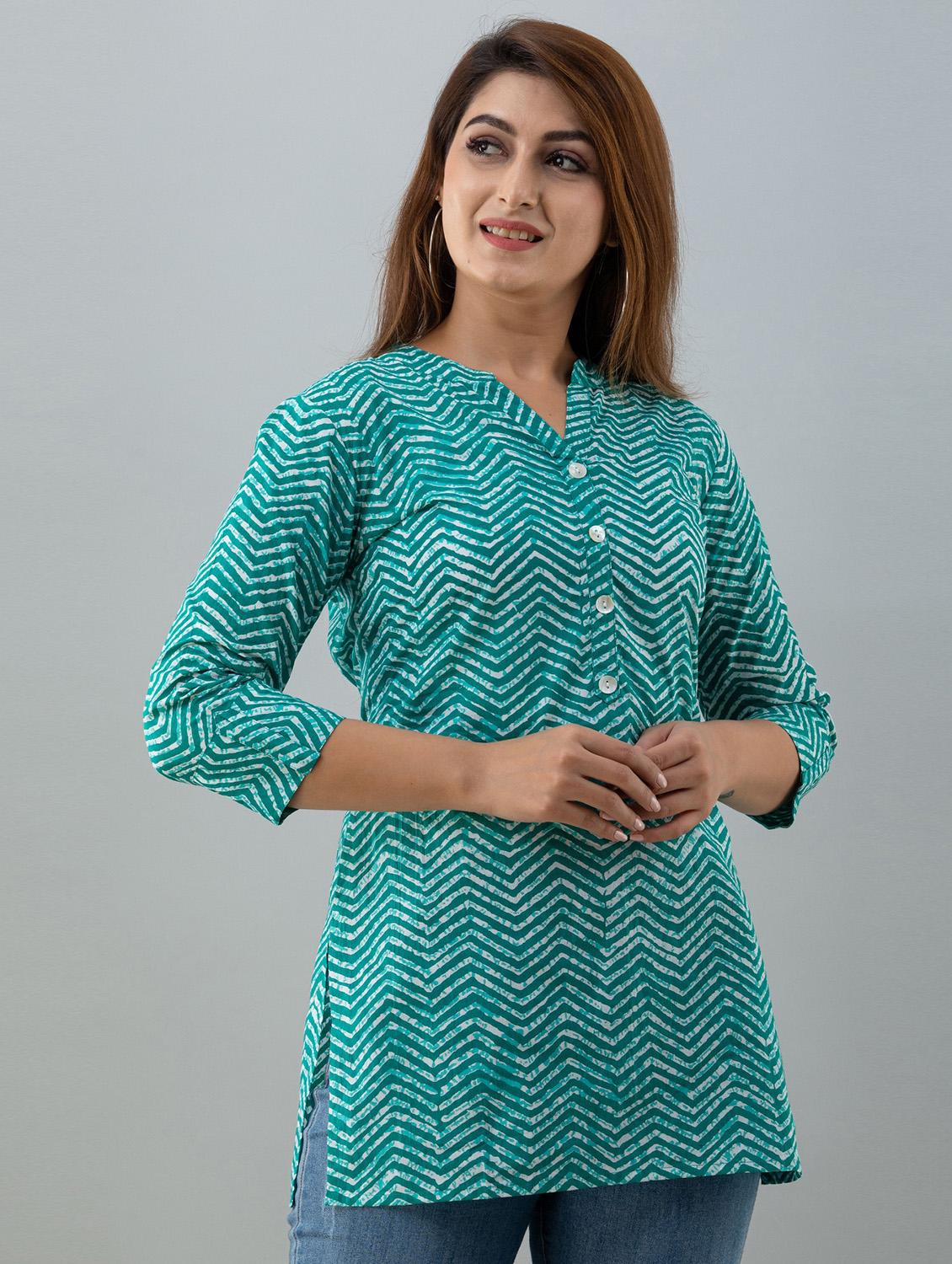 mandarin neck printed regular tunic - 18246441 - Zoom Image - 0
