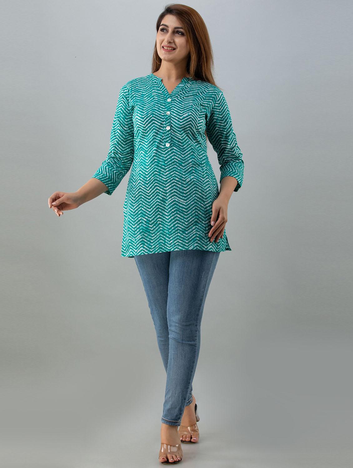 mandarin neck printed regular tunic - 18246441 - Standard Image - 5