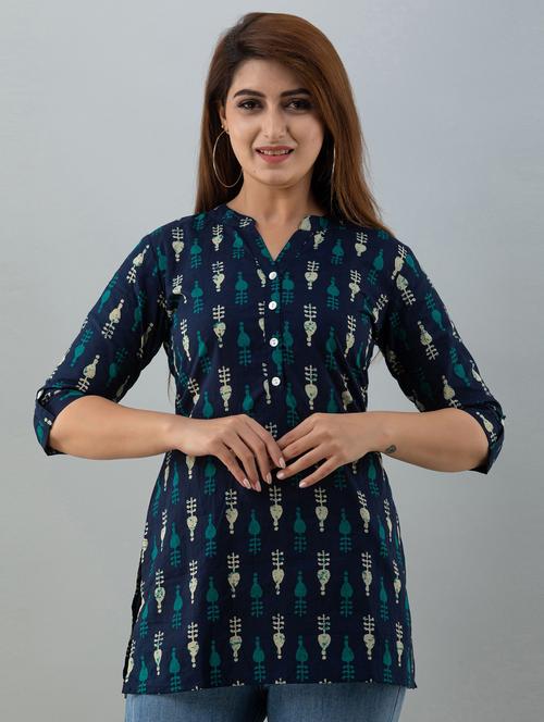 mandarin neck printed tunic - 18246442 - Standard Image - 0