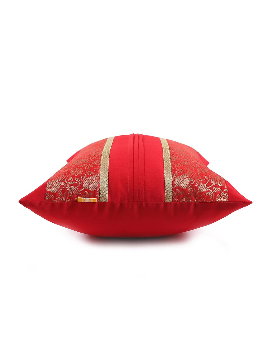 set of 2 red foliage brocade cushion cover with pleats - 18249095 - Standard Image - 10