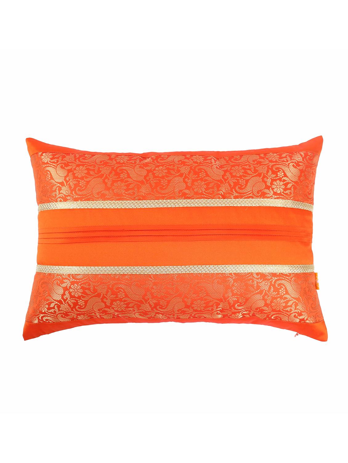 set of 2 red foliage brocade cushion cover with pleats - 18249095 - Zoom Image - 3