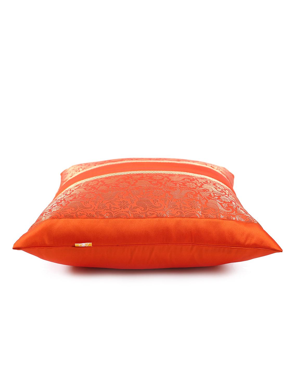 red foliage brocade cushion cover with pleats - 18249099 - Zoom Image - 4