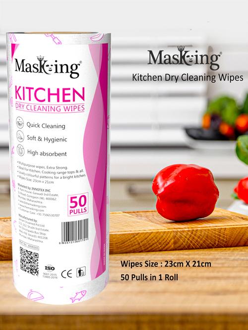 masking kitchen dry cleaning roll wipes towel reusable washable for multipurpose cleaning tissue pink pattern 50 pulls sheet - 18250750 - Very Small Image - 1