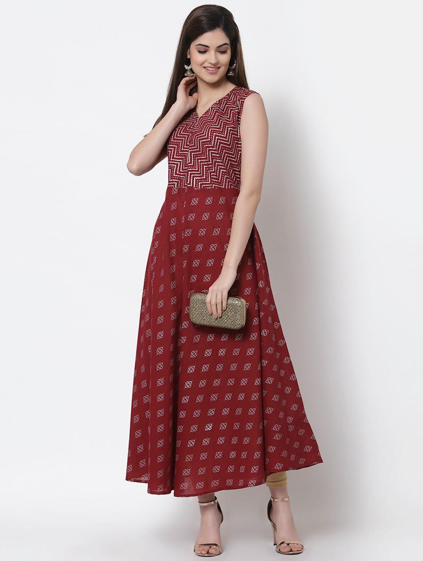 v neck printed fit & flare dress - 18251138 - Standard Image - 3