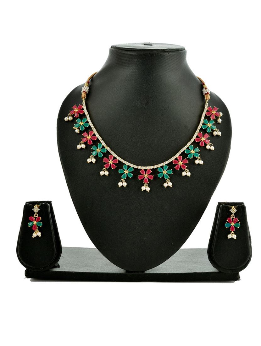 multi colored brass short necklaces with earring - 18251212 - Zoom Image - 4
