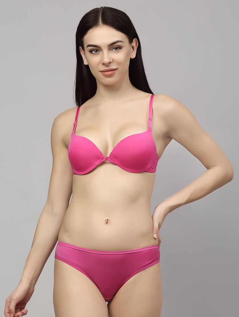 pink polyester bras and panty set