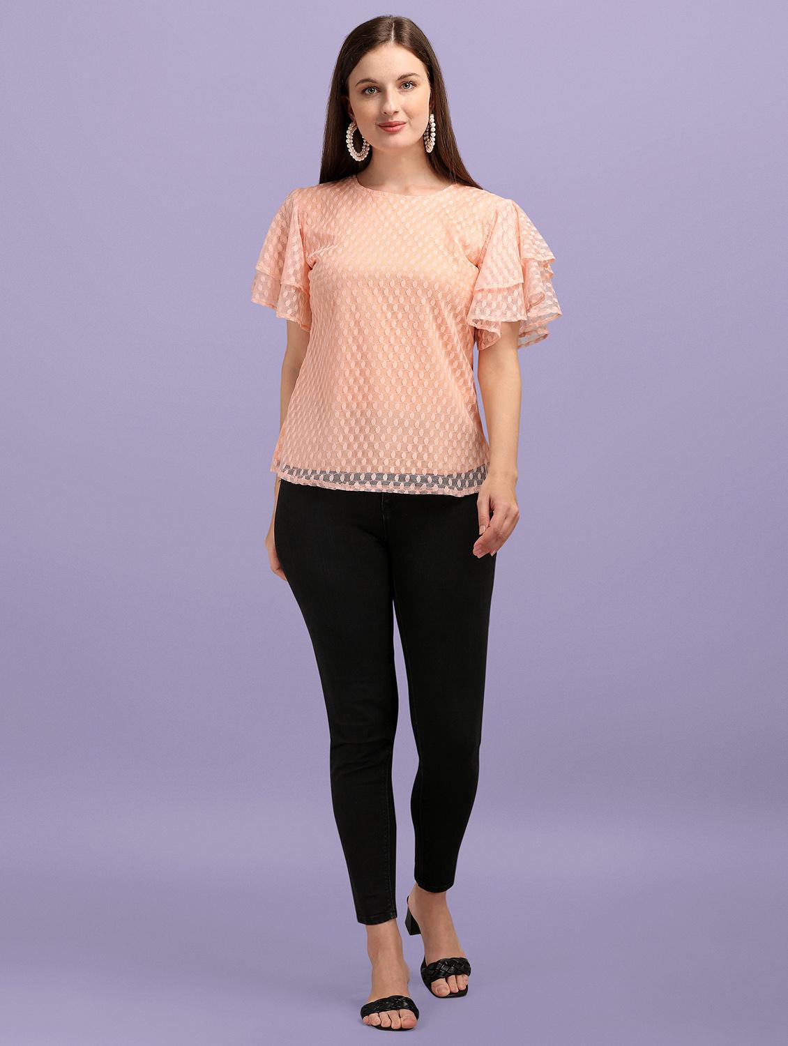 bell sleeved self design top - 18252095 - Standard Image - 3