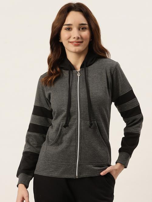 long sleeve solid hooded jacket - 18263161 - Very Small Image - 1