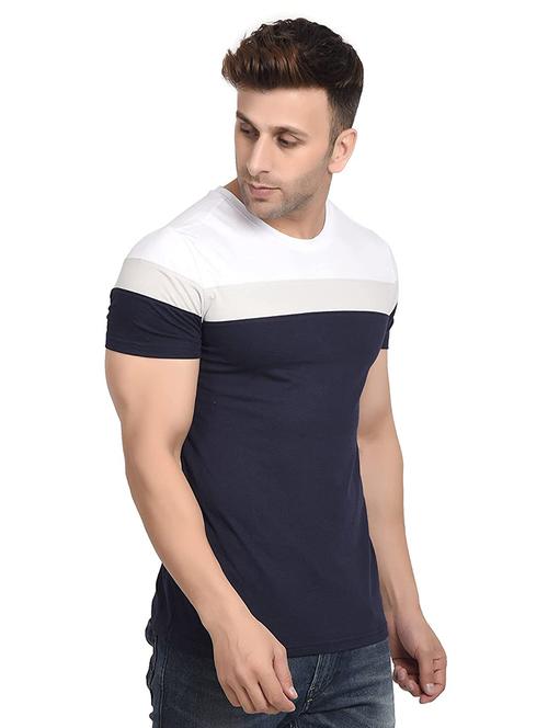 navy blue color block t-shirt - 18272701 -  Standard Image - 0