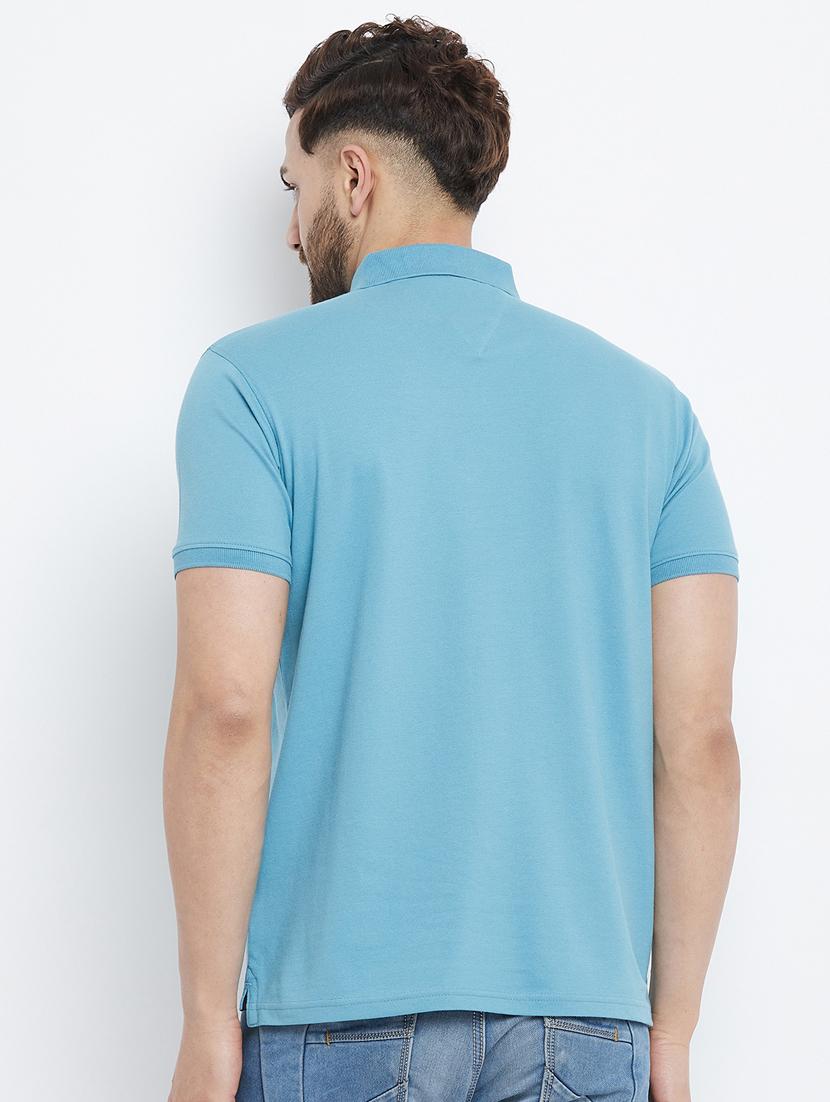 blue solid polo t-shirt - 18282475 - Standard Image - 3
