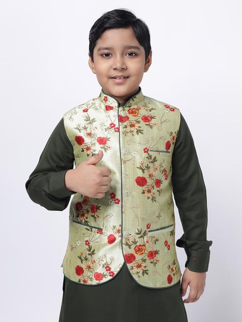 green printed nehru jacket  - 18284824 - Very Small Image - 1