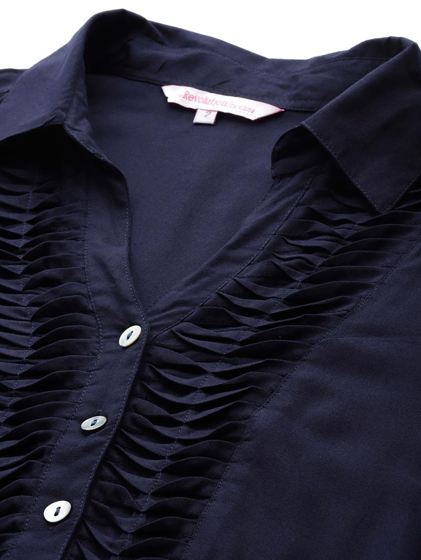 navy blue shirt collar solid a-line kurti - 18303710 - Zoom Image - 4