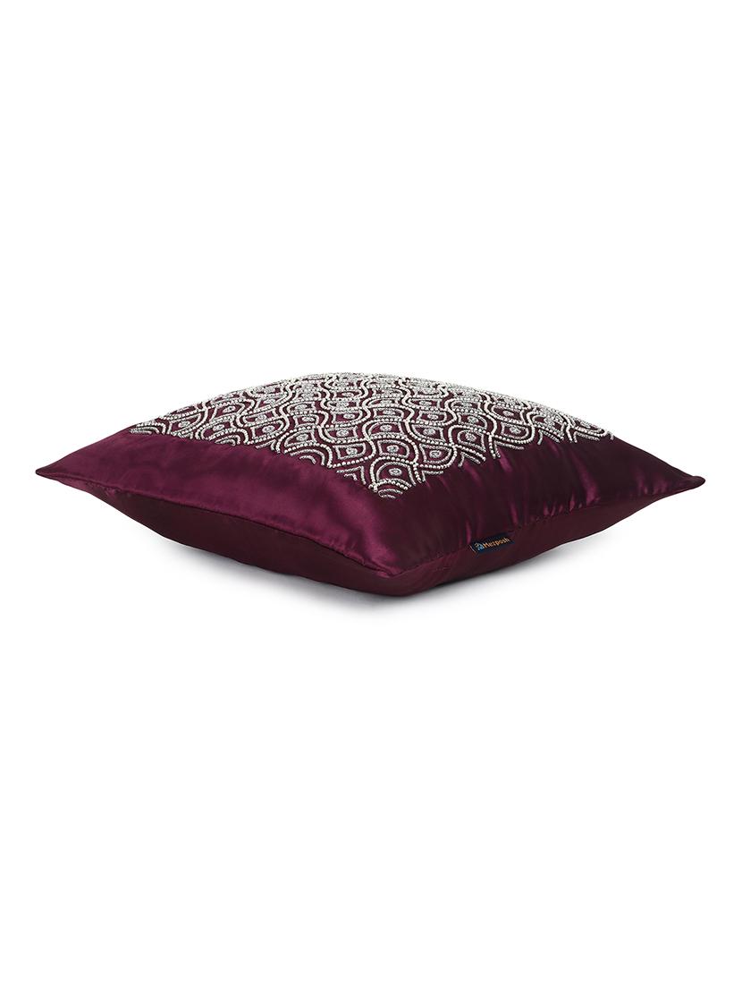 mezposh dazzle purple & silver ogee embellished satin cushion cover (16"x16") - 18308587 - Standard Image - 3