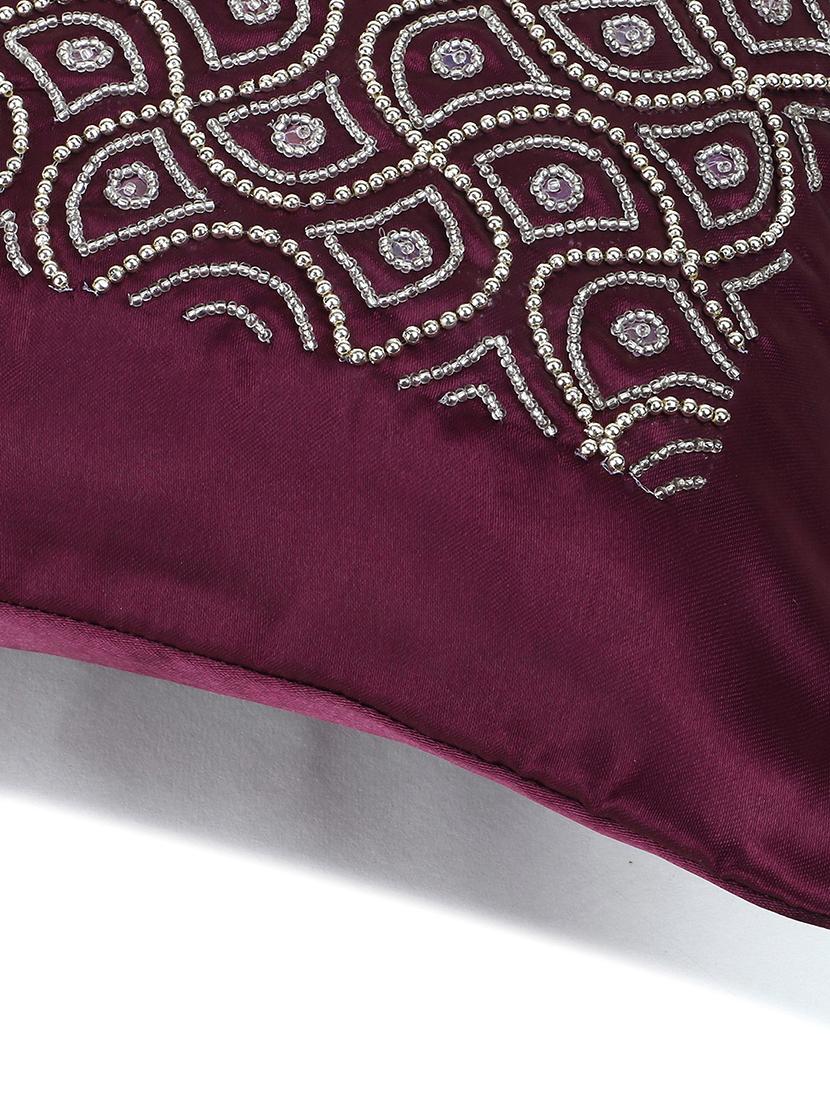mezposh dazzle purple & silver ogee embellished satin cushion cover (16"x16") - 18308587 - Standard Image - 5