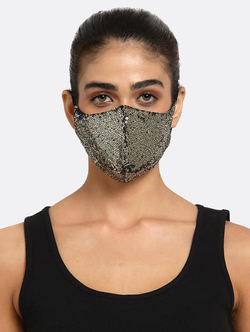 black & gold sequined polycotton designer mask - 18317493 - Very Small Image - 1
