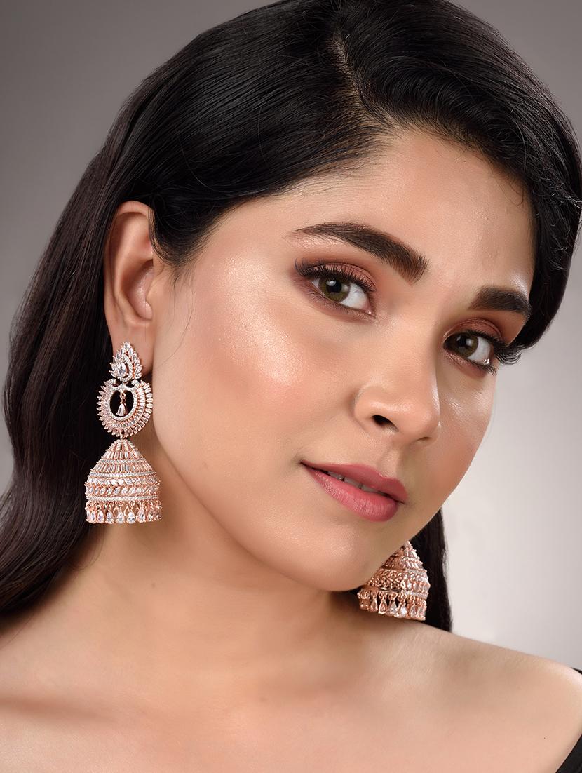 white brass jhumka earring - 18321044 - Standard Image - 3