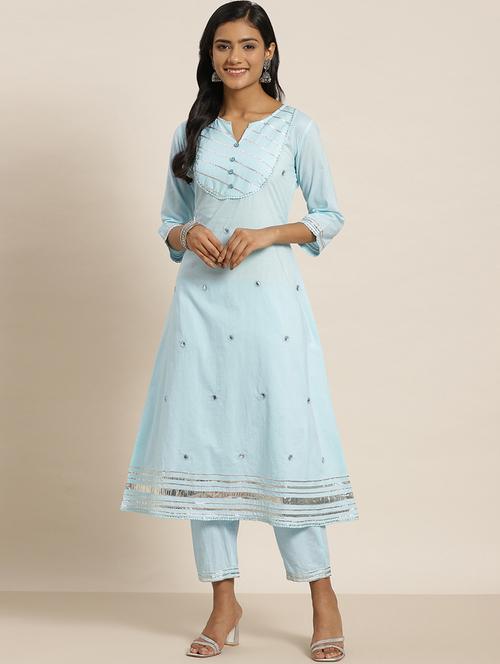blue cotton kurta pant  set - 18334968 - Very Small Image - 1