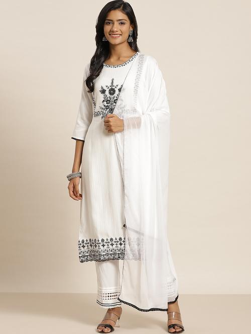 white rayon kurta pant  set - 18334974 - Very Small Image - 1