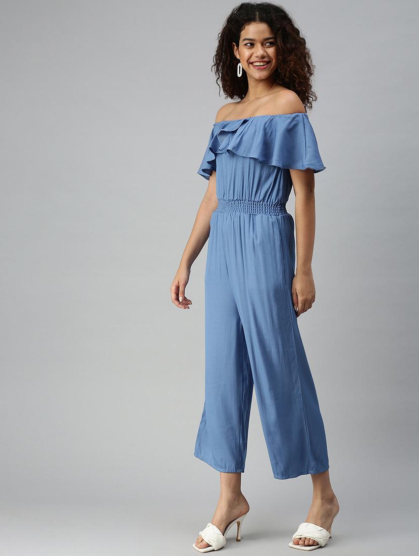 off shoulder solid full leg jumpsuit - 18336945 - Standard Image - 2