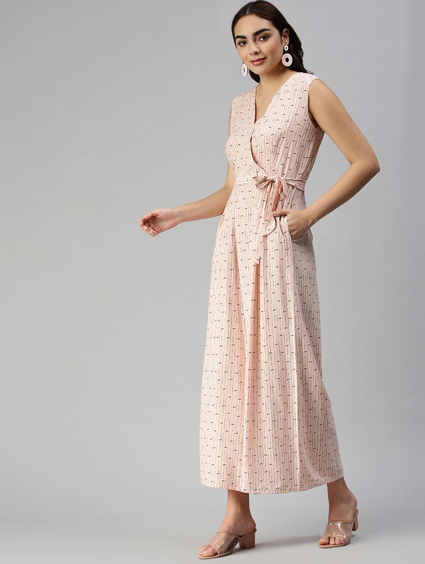 tie front printed full leg jumpsuit - 18336957 - Standard Image - 2