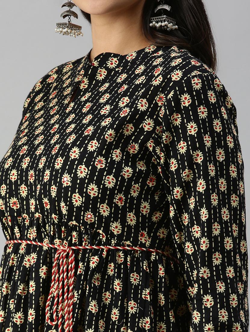 mandarin neck printed flared kurti - 18338320 - Zoom Image - 4