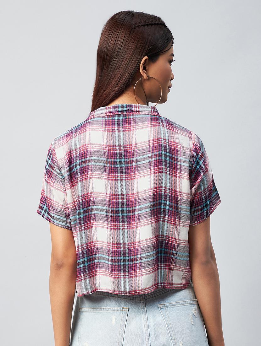 short sleeved checkered crop shirt - 18342588 - Standard Image - 3